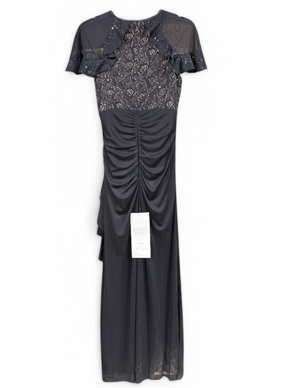 BA Nites Sheer Matte Jersey Gown with Short Lace Sleeves Size 4 - Picture 5 of 9